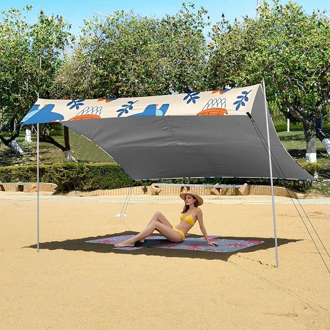 ALAZA Cute Dinosaurs Cartoon Dino Beach Tent Sun Shelter UPF50+ Protection Beach Shade Canopy w/ 4 Sandbags for Outdoor Camping Fishing Backyard Fun Picnic 10x9 ft