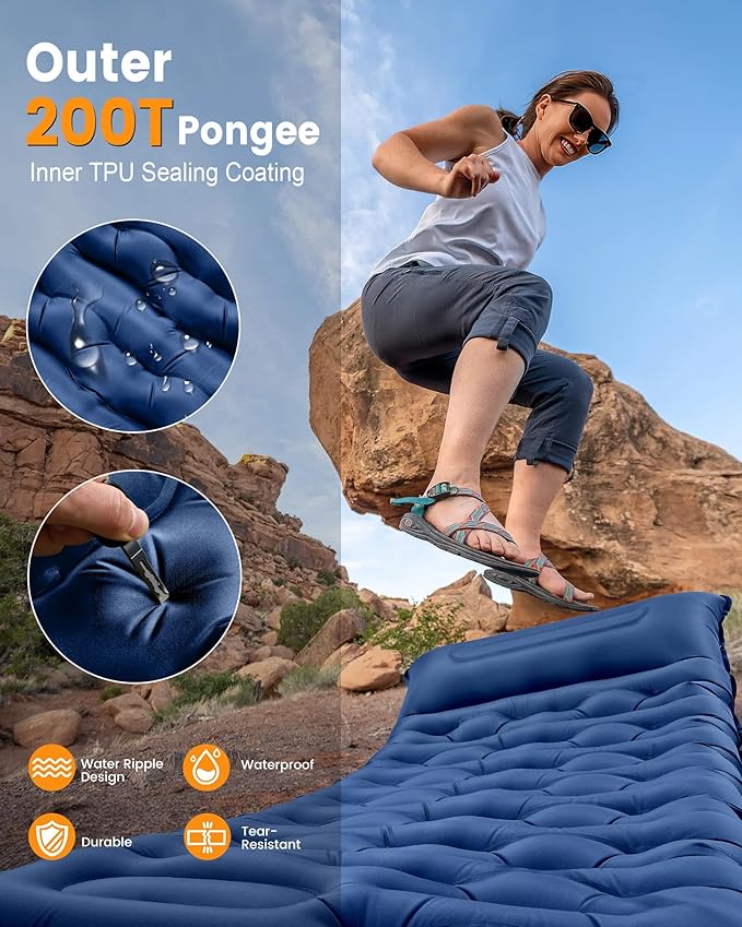 Camping Sleeping Pad5.9 Inch Thick Camping Mat with Built in Pillow and Foot PumpSelf Inflating Sleeping Pad for Camping Backpacking（Green