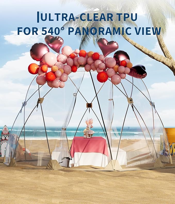Pop Up Bubble Tent for 4-8 Persons – 10x10 ft All-Weather Transparent Dome Igloo – Rainproof Windproof Shelter for Camping Patio Sports Garden – Portable Sun Shelter (10 * 10)