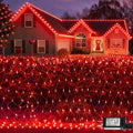 QITONG Red Net Lights Outdoor Mesh Lights 360 LED 12ft x 5ft Christmas Net Light Plug in 8 Modes Clear Wire Bush Light
