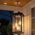 TODOLUZ 3-Lights Large Outdoor Pendant Light Waterproof Exterior Height Adjustable Hanging Lighting with Seeded Glass Panel &amp E26 Bulb Base Modern Porch Ceiling Lamp for Porch Patio Garden