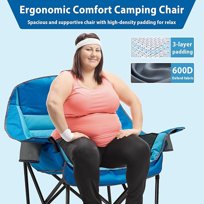 Oversized Camping Chair Portable Folding Camping Chairs with Side Pocket Cup Holder and Carry Bag Heavy Duty Outdoor Camping Chairs for Adults Fishing Sports Trip up to 400lbs Style 1