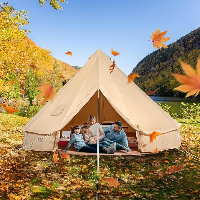 VEVOR Canvas Tent Bell Yurt 4 Seasons for Camping with Stove Jack Breathable Holds up to 4 People Family Camping Outdoor Hunting Party