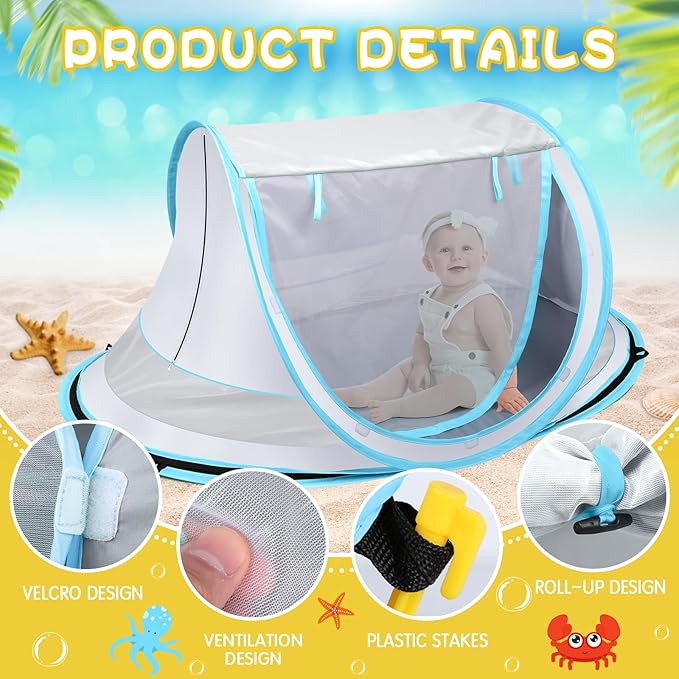 Baby Beach TentLarge Pop Up Beach Tent Sun Shade for BeachPortable Baby Travel Tent with Mosquito NetIndoor Baby Play TentUPF 50+ UV Protection Sun Shelters for Infants
