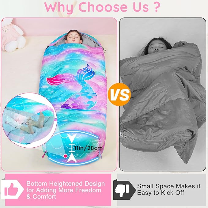 FIOBEE Kids Sleeping Bag for Girls Boys 3 Season Warm &amp Cool Weather Youth Camping Sleeping Bags with Backpacking Bag Waterproof for Traveling Hiking Indoor Outdoor Camping Essentials