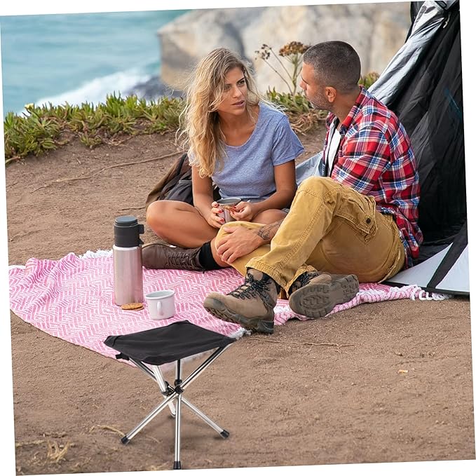 Yardwe Portable Outdoor Folding Stool Stainless Steel Camping Chair Adjustable Height Fishing Stool Lightweight for Hiking Travel and Picnics