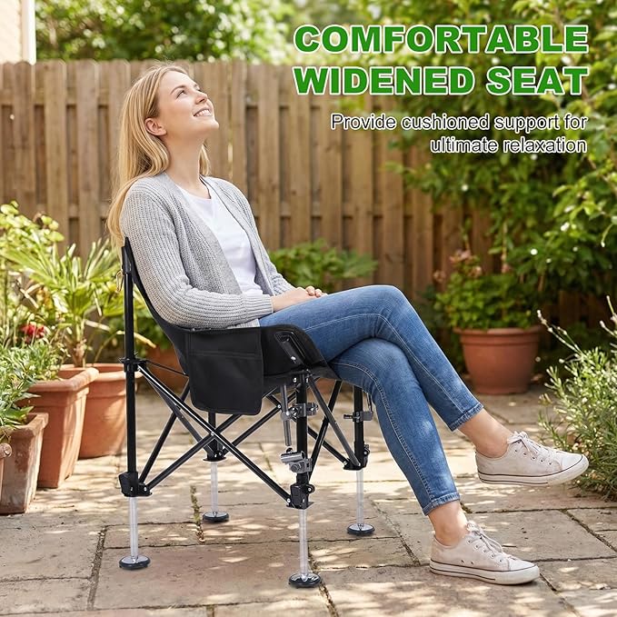 Folding Fishing Chair with Complete Accessories Portable Camping Chair for Outdoor Fishing 220LBS Load-Bearing Non-Slip All-Terrain Design with Storage Bags Carbon Steel Fishing Chair
