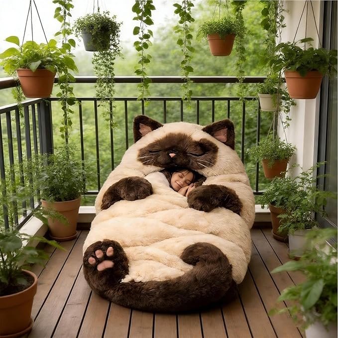 Cat Sleeping Bag for Human | Fluff-y Cat Sleeping Bag for Adults | Adorable Cats Envelope SleepingBags | Washable Warm Blanket for Camping Travel Sleepovers Home Lounging