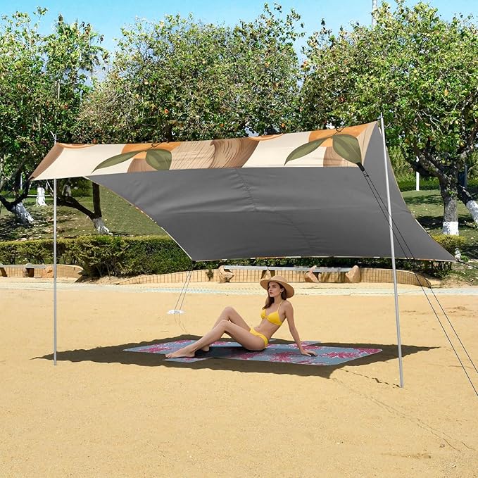 Cute Capybaras with Juicy Oranges Camping Sun Shelter Beach Tent Portable Beach Sun Shade Outdoor Canopy for Camping Trips Fishing Picnic