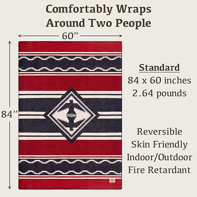 Chubbuck 100% Wool Blanket Camping (60 x 84) - Large Warm Blanket for Camping Emergency Outdoor Concerts and Home Use - Reversible Fire Retardant Soft and Warm Blankets for Winter (Navigator)