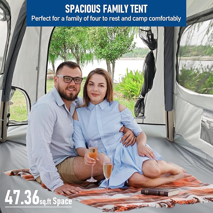 Quick Inflatable Camping Tent 3-4 Person Glamping Outdoor Air Blow Up Tents Easy Set upRainfly &amp Waterproof Inflatable House Tent for Adults