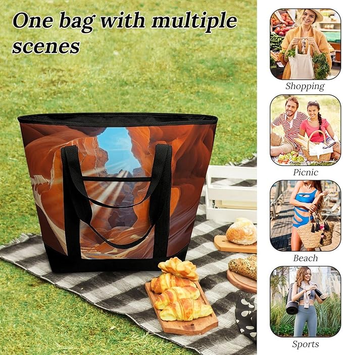 Insulated Shopping BagLarge Reusable Cooler Bags Antelope Canyon Printed Foldable Shopping BagTravel Waterproof Shoulder Bag