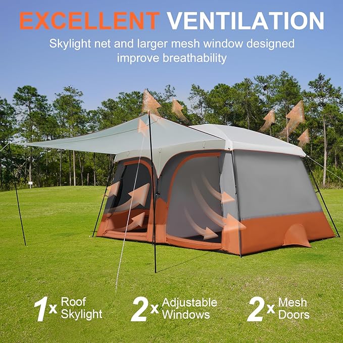 Vidalido Tents3-4 Person Camping Tent with Extended VestibuleWeather Resistant Family Tents with Breathable Mesh WindowsEasy Install Waterproof Outdoor Tent for Backpacking and Camping Hiking