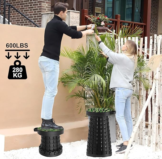 ALEVMOOM Upgraded Telescoping Collapsible Stool with Cushion Folding Stool with Printing Portable Retractable Foldable Seat Max Load 550lbs for Adults Camping Fishing Outdoor