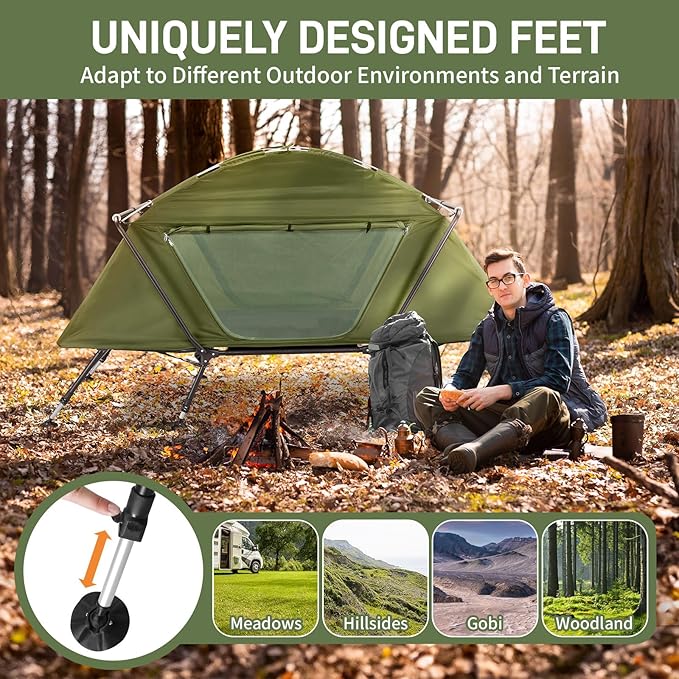 Large Outdoor Portable Sleeping CotPortable Lightweight Folding Camping Cot TentElevated Camping Bed TentFolding Outdoor Travel Cotwith Carry Bagfor Patio Hiking Picnic Travel (Army Green)