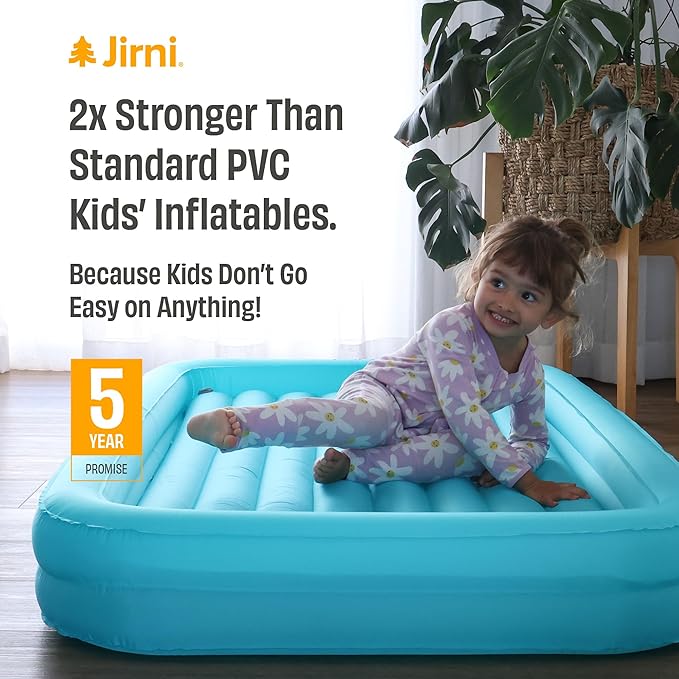 Toddler Camping Bed with Bumpers &amp Pump Sack – Ultralight Compact &amp PVC-Free Inflatable Kids Travel Bed in 40D Ripstop Nylon for Camping &amp Family Travel