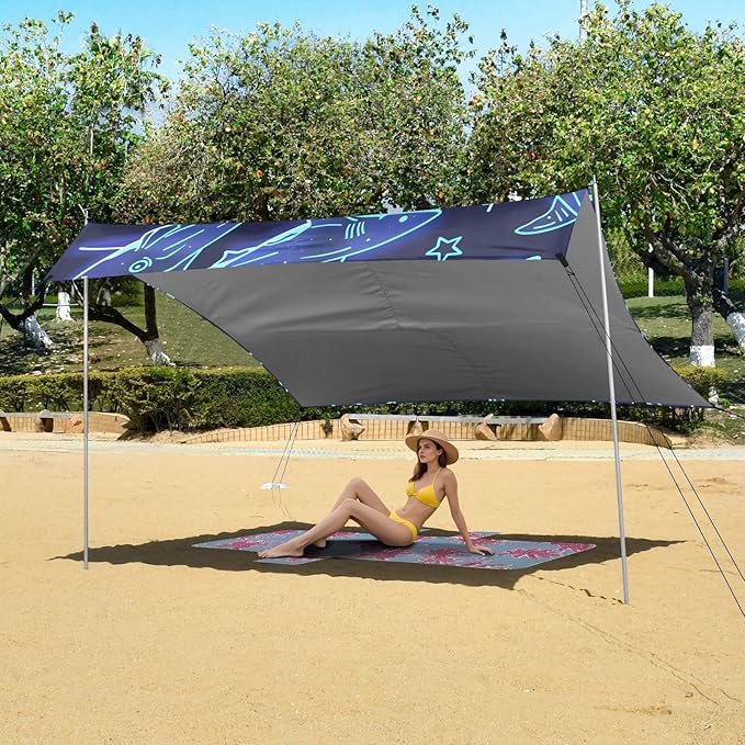 Cute Sharks Camping Sun Shelter Beach Tent Portable Beach Sun Shade Outdoor Canopy for Camping Trips Fishing Picnic