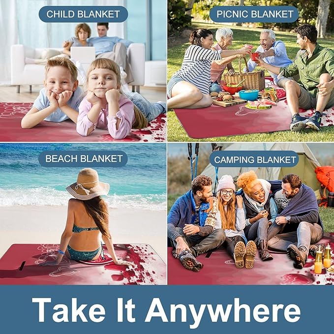 Outdoor Picnic Blankets Waterproof Quick Drying Extra Large Beach Blanket Valentine Day Picnic Mat for Park Beach Campin
