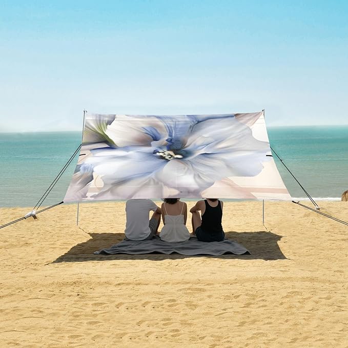 Beach Tent Sun Shelter Blue Flower Tiles Lightweight &amp Easy Setup Beach Shade Canopy for Camping Fishing