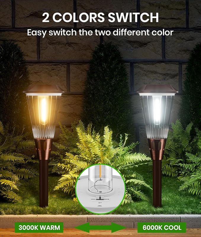 8 Pack Bright Solar Lights Outdoor2-in-1 Warm&ampCold LightIP65 Waterproof 3000K/6500K Solar Pathway Lights OutsideSolar Powered Landscape Lighting for Yard Patio Walkway Driveway Lawn