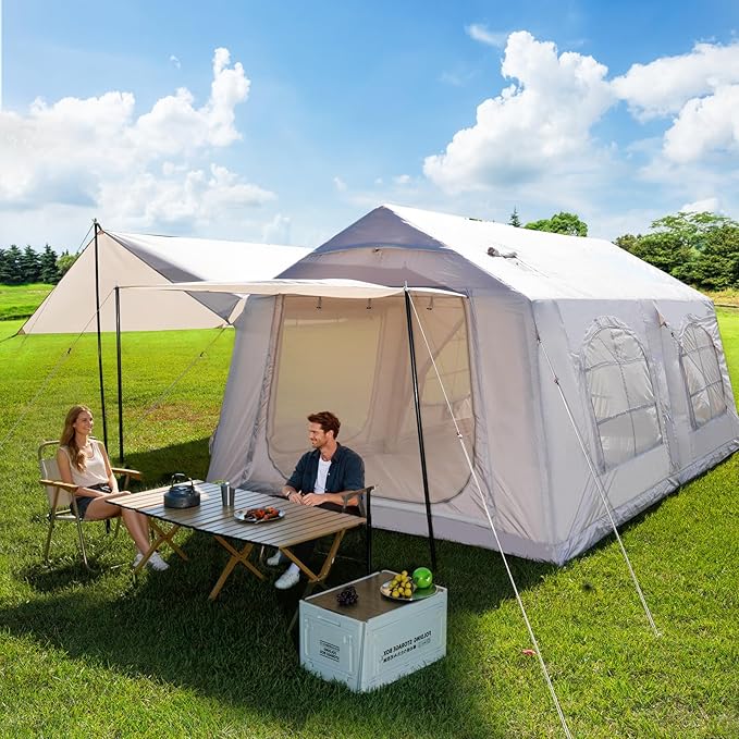 ABORON 2/6/8/10/12 Person Inflatable Camping Tent Easy Setup Blow Up Tent with Hand Pump PU3000mm Waterproof &amp Breathable 4 Season Glamping Tent for Outdoor Camping