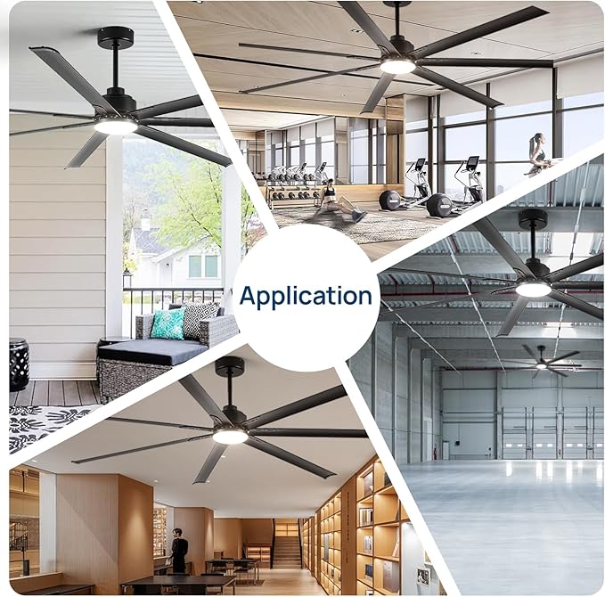96 Inch Industrial Ceiling Fans with LightBlack HVLS Ceiling Fan with 6 Speeds Reversible MotorHigh CFM Indoor/Outdoor Ceiling Fan with 7 Aluminum Blades for Barn shopCommercial