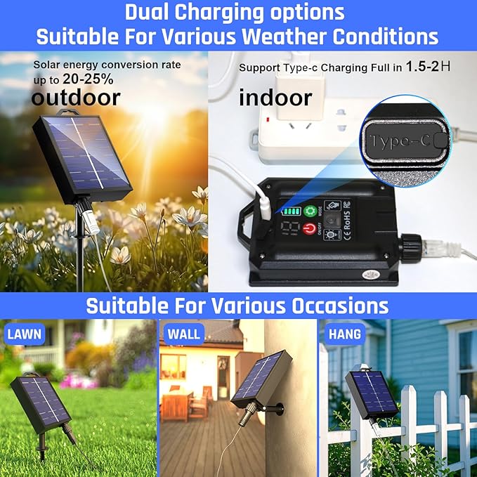 New Upgraded Purple Solar String Lights Outdoor 2 Pack Total 144FT 400LED Solar &amp USB Rechargeable 19 Mode Solar Halloween Lights for Outside Yard Patio Garden Party Xmas Halloween Decorations Pu