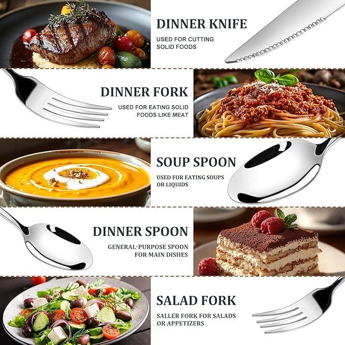 TAN REN Silverware Set for 6 30-Piece Stainless Steel Flatware Sets Heavy Duty Forks and Spoons Silverware Set with Dinner Knives Mirror Polished Cutlery Sets Dishwasher Safe Kitchen Utensils
