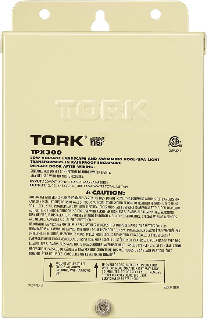 NSI TORK TPX300 Low-Voltage 300-Watt Safety Transformer for Indoor/Outdoor Pool/Spa Landscape and Submersible Lighting Products LED Compatible Beige