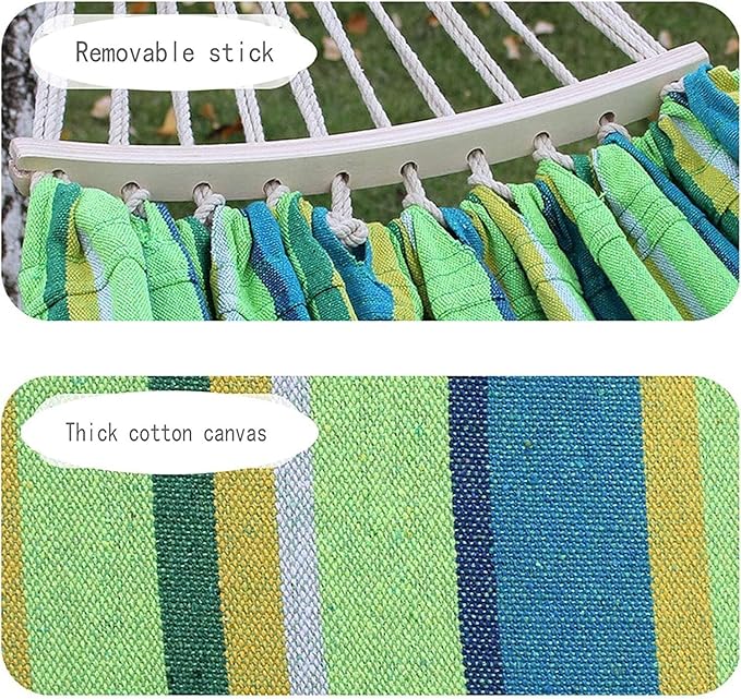 Deluxe Boho Hammock Swing with Spreader Bar – Thickened Canvas Fringed Portable for Indoor Porch Backyard Hiking and Travel – 441 lbs Capacity