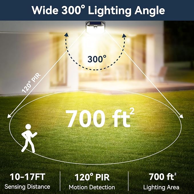 TECKNET 231 LED Motion Sensor Outdoor Lights 6 Pack 300° Solar Security Wall Lights 3 Lighting Modes IP65 Waterproof PIR Motion Sensor for Outside Fence Garden Yard Deck Garage - Warm White