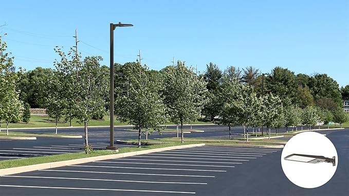 Lithonia Lighting LED Outdoor Area Light Fixture LED Parking Lot Light with Adjustable Brightness 3-in-1 Selectable White Color 4-in-1 Switchable Distribution UVOLT Wall or Pole Mount Bronze