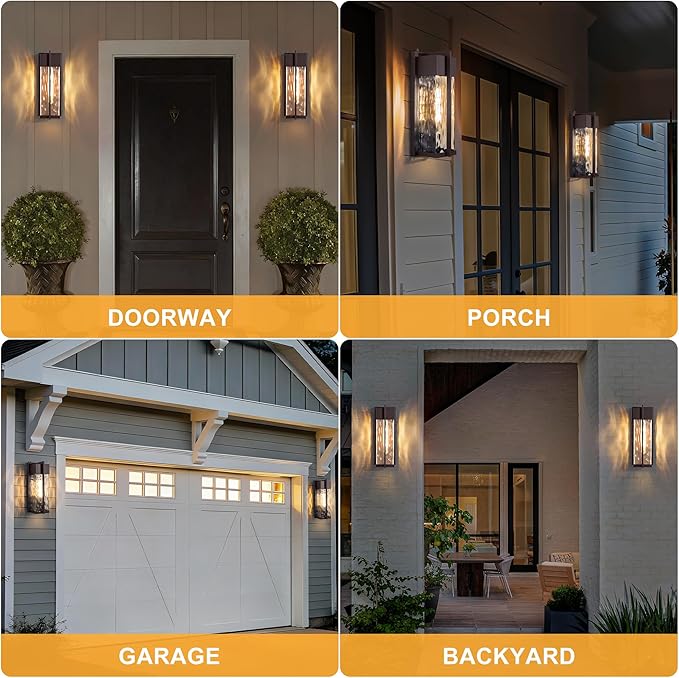 18IN Modern Exterior Lighting Fixtures(T300 Bulb Included) Dusk to Dawn Outdoor Lighting Waterproof Rippled Glass Wall Sconces Open Bottom Outside Lights for House Porch Garage(Bronze)