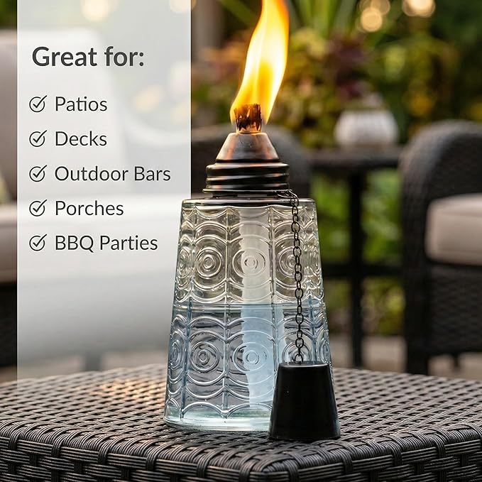 Seraphic Citronella Table Top Torches for Outdoor Patio 16oz Decorative Glass Torch Citronella Candles for Outside Deck Garden Parties Set of 3 Clear