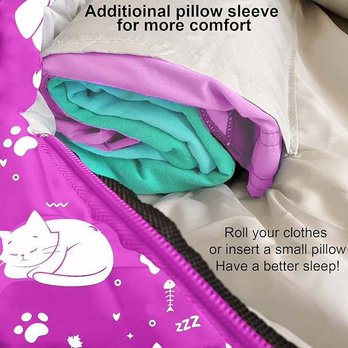 KidzAdventure Mummy Style 32 – 59F Kids Sleeping Bag with Pillow Sleeve 4 Season Lightweight and Backpacking Style Ideal for Camping Sleepover Boys Girls Youth and Toddlers