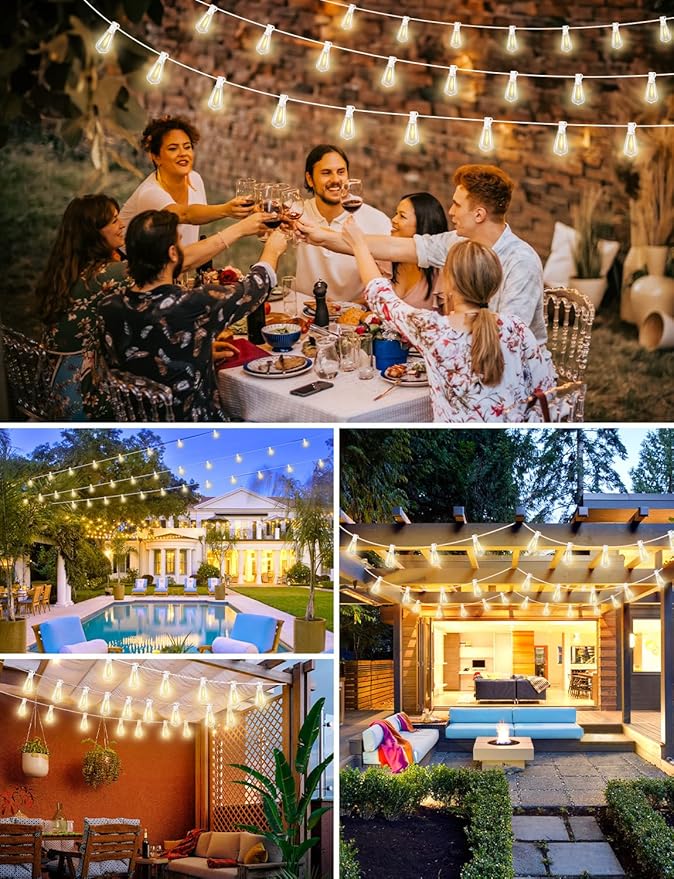 Brightever 120FT LED Outdoor String Lights with Remote Patio Lights Outdoor Waterproof with 38 Shatterproof Edison Bulbs Dimmable Outside Hanging Light for Birthday Party Christmas Decor White