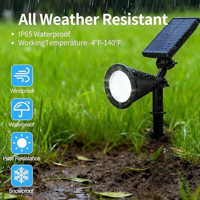 Solar Spot Lights Outdoor Waterproof 18 LED Solar Powered Landscape Lighting Low Voltage Auto On/Off for Garden Yard Tree Flag Wall Pathway 4 Pack