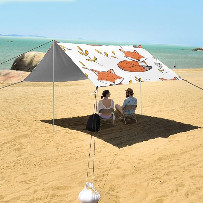 Lovely Fox Leaf Camping Sun Shelter Beach Tent Portable Beach Sun Shade Outdoor Canopy for Camping Trips Fishing Picnic