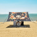 ALAZA Cute Sloth Flowers Beach Tent Sun Shelter UPF50+ Protection Beach Shade Canopy w/ 4 Sandbags for Outdoor Camping Fishing Backyard Fun Picnic 10x9 ft