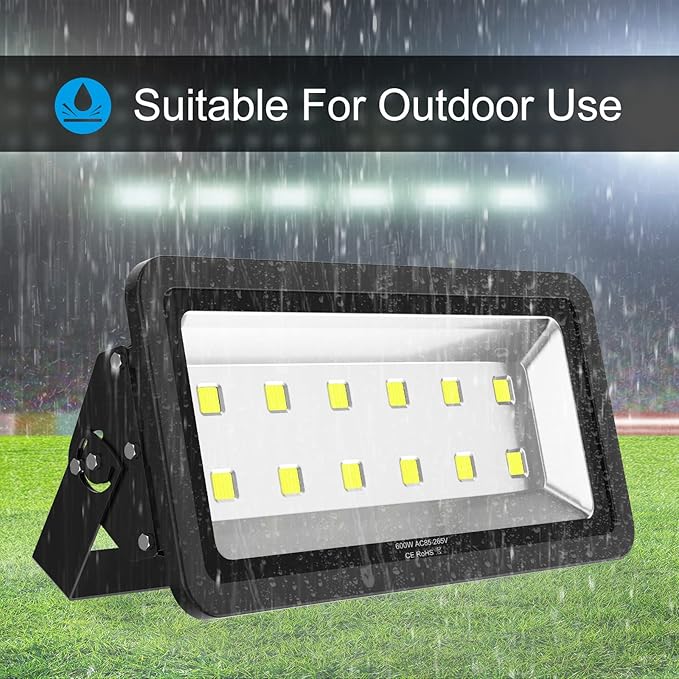 600W Outdoor LED Flood Light 60000LM Super Bright 110-285V IP66 Waterproof 6000K Daylight White Security LightsLighting for Playground Yard Stadium Lawn Ball Park