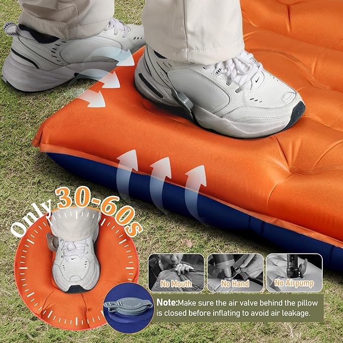 KASBAH Camping Sleeping PadExtra Wide 6 inch Thick Inflatable Sleeping Pads with Built-in Foot Pump and PillowUltralight Camping Mat Gear for Outdoor HikingCamping
