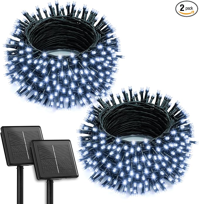 Brightown 2 Pack Solar Christmas String Lights Outdoor Total 144Ft 400 LED Twinkle Fairy Lights Waterproof with 8 Modes Auto On/Off for Patio Tree Garden Party Home Wedding Decorations (Cool White)