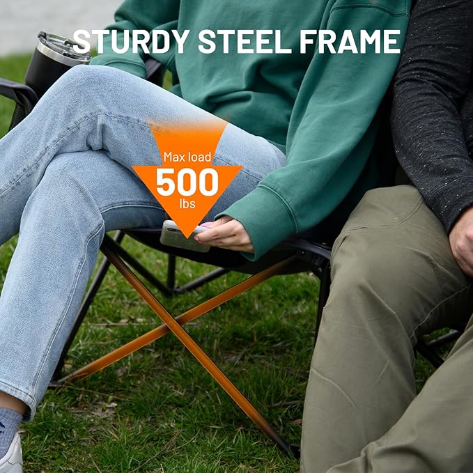 TIMBER RIDGE 2 Person Folding Loveseat Comfortable Double Foldable Camping Chair Folding Lawn chairs for Outside Grey