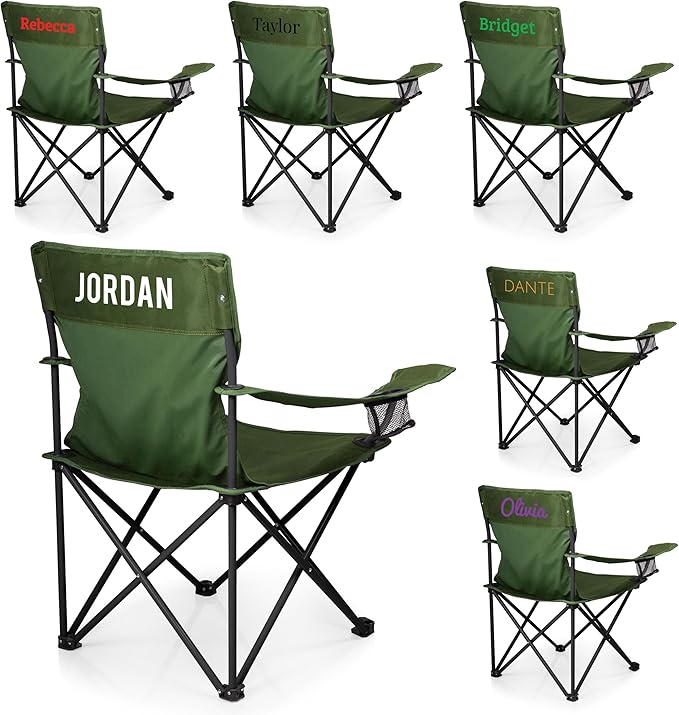 PICNIC TIME Personalized PTZ Camp Chair Custom Outdoor Camping Chair Beach Chair with Carrying Bag (Khaki Green)