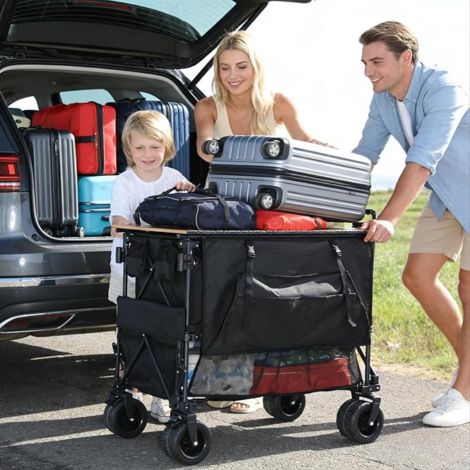Folding Camping Wagon Table Accessory | 200LB Capacity Universal Fit for 40-50 Utility Carts | Instant Setup Portable Camp Table for Outdoor Picnics &amp Tailgating