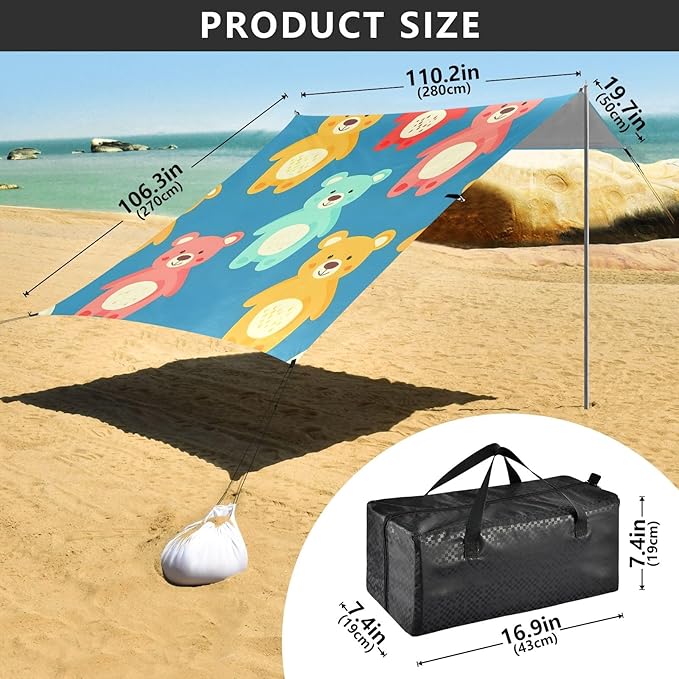Cute Bear Camping Sun Shelter Beach Tent Portable Beach Sun Shade Outdoor Canopy for Camping Trips Fishing Picnic