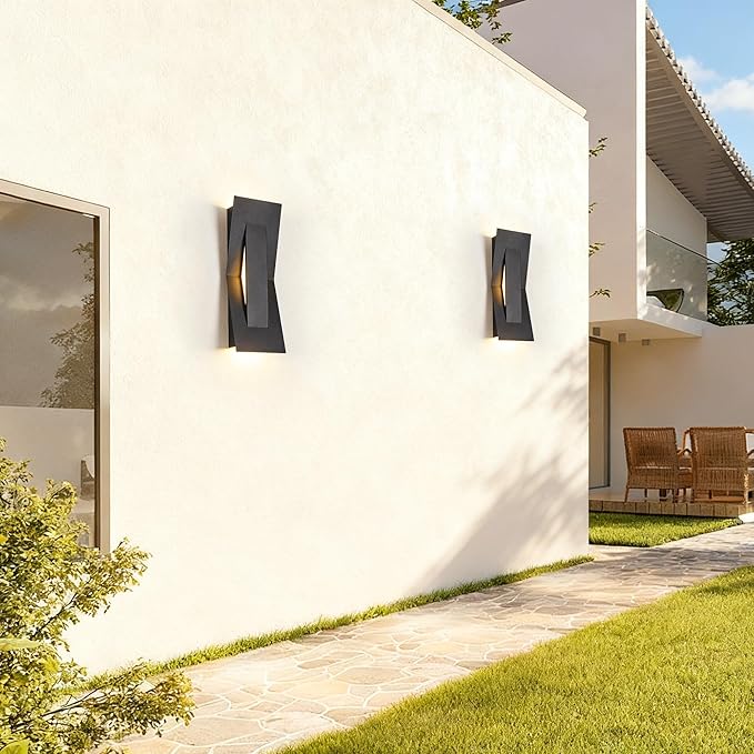 2 Pack LED Outdoor Wall Lights Dimmable 3000K 15 Modern Black Outdoor Wall Sconce ADA Compliant IP65 Waterproof Boat Design Exterior Wall Light for Entrance Hallway Garage Porch