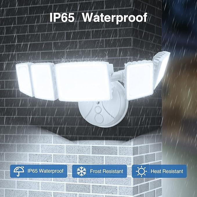 70W LED Flood Lights Outdoor Waterproof IP65 5 Heads Exterior Security Lights 6500K Super Bright Floodlight Fixture Outside Light for House Backyard White