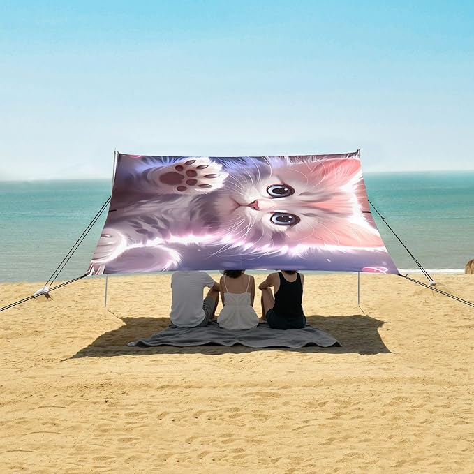 Cute CatCamping Sun Shelters 9.2 x 10.5 FT Beach Canopy Tent Sun Shade with Carrying Bag for Camping Trips Fishing Backyard Fun or Picnics 21340133