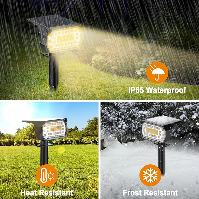 LANSOW Solar Spot Lights Outdoor [4 Pack/76 LED] 2-in-1 Solar Landscape Spotlights 3 Modes IP65 Waterproof Dusk to Dawn Solar Powered Flood Wall Lights for Outside Yard Garden Pathway(Warm White)